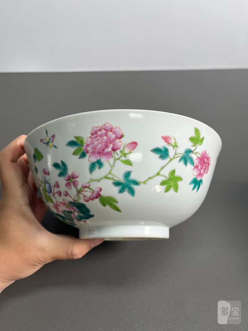 清光绪  粉彩花蝶纹大碗 - 图4